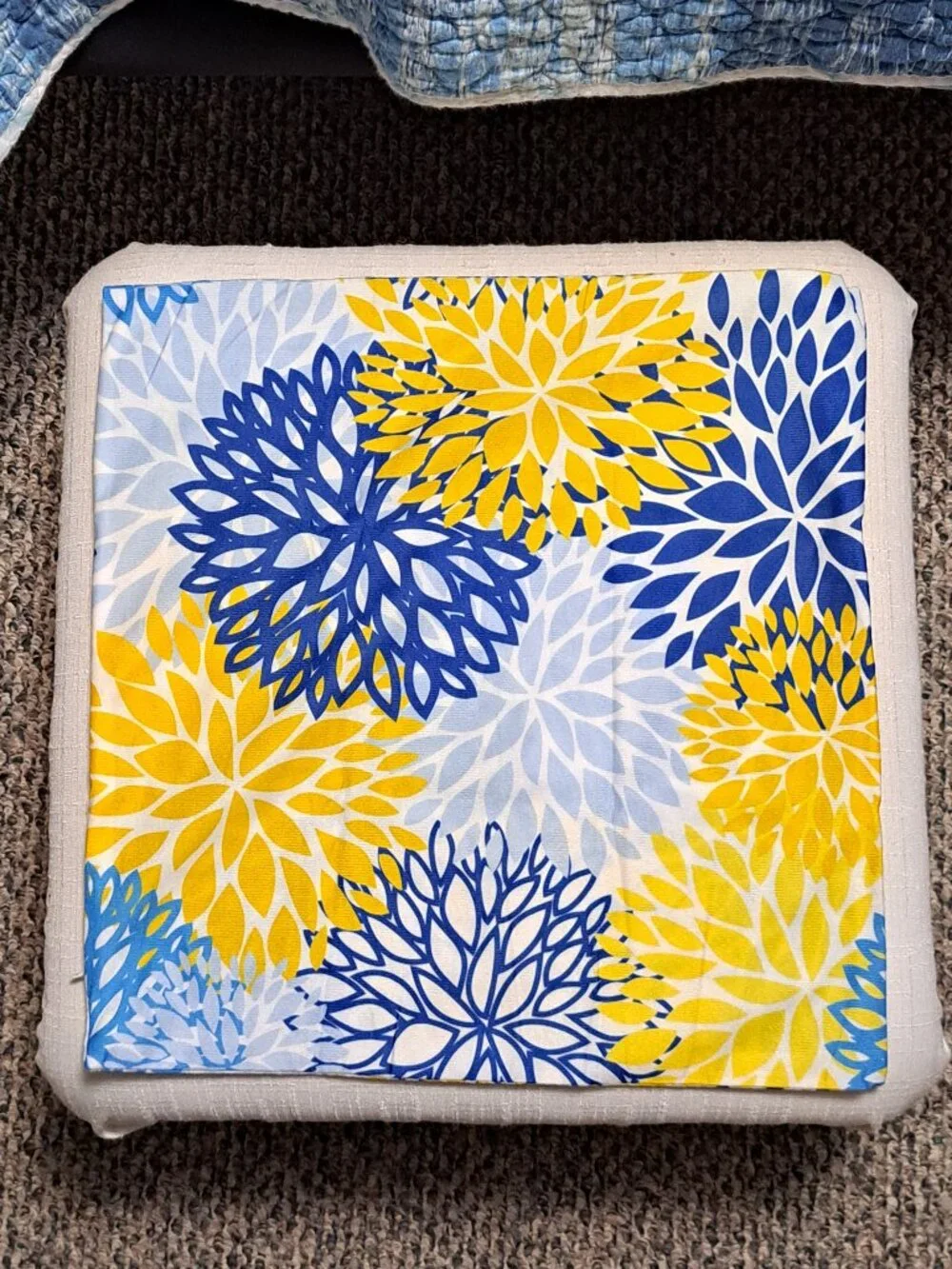 Blue & Yellow Floral Throw Pillow Zip Cover